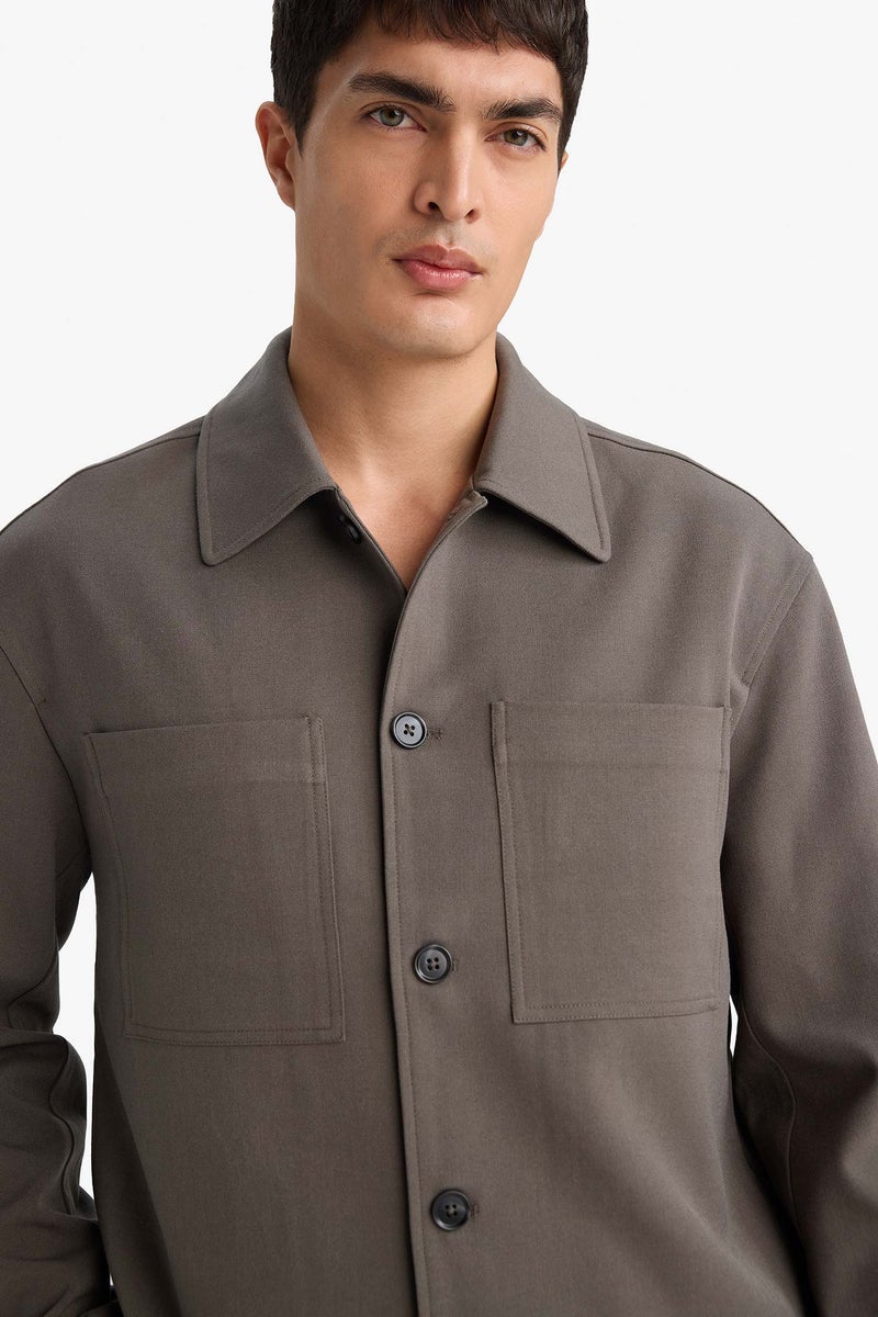 ديفاكتو جاكيت قميص سليم فيت بياقة بولو مبطن - Image 1